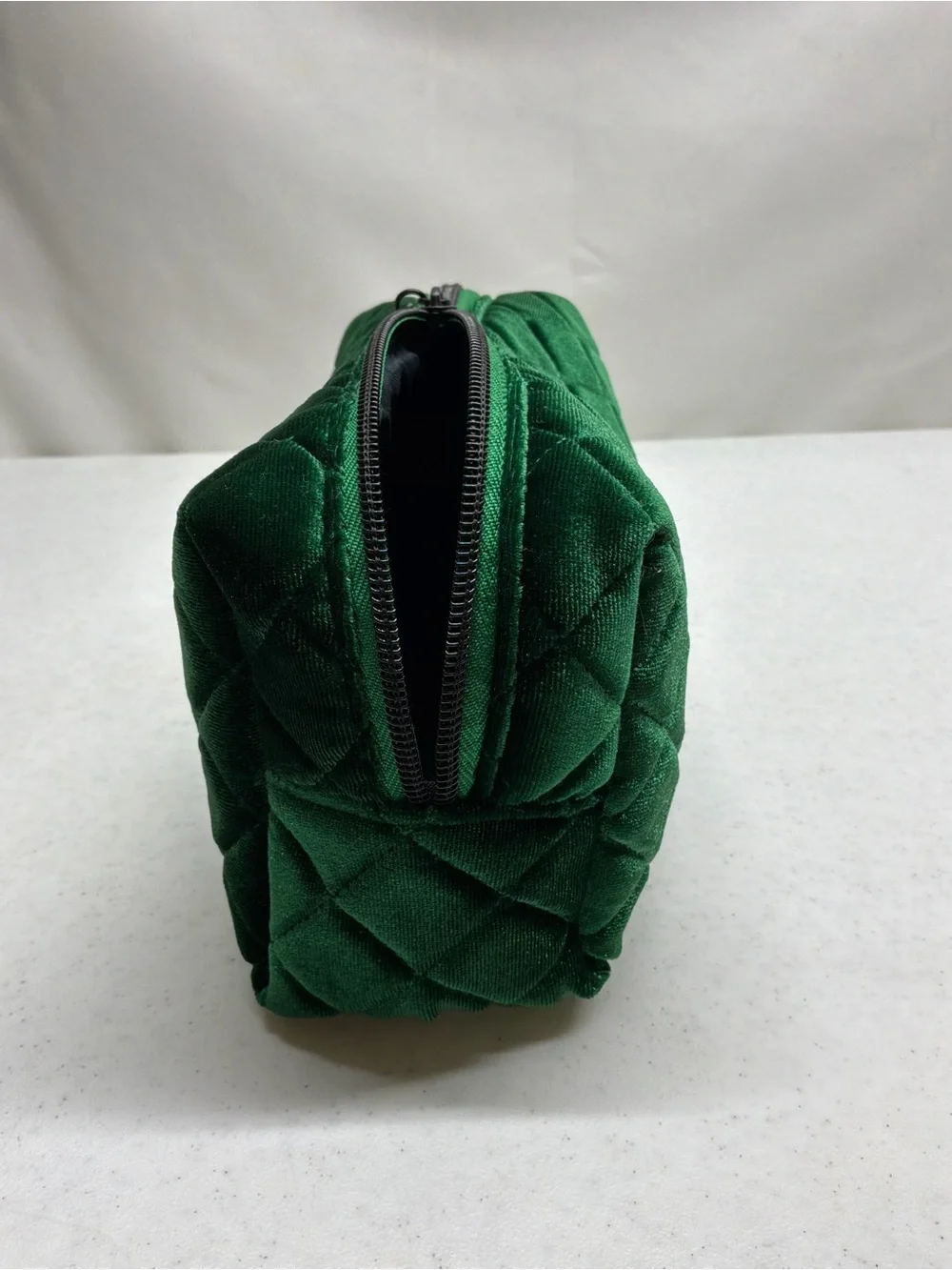 Wicked Green Velvet Quilted Cosmetic Travel Bag 5.5